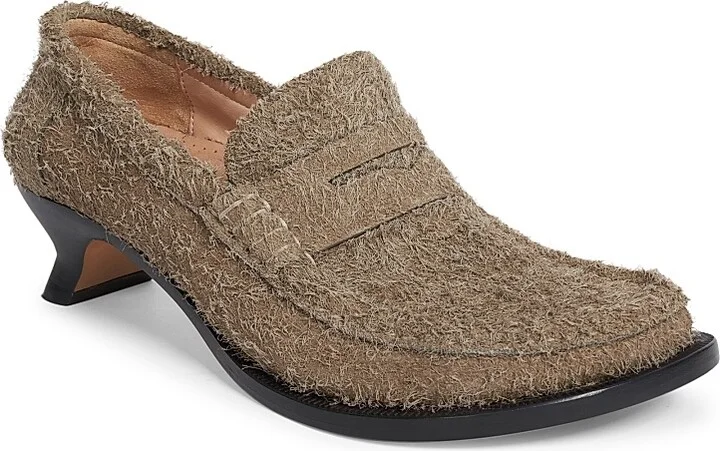 Women's Loewe Tierra 40MM Leather Kitten-Heel Loafer Pumps - Khaki Green - Size 6 - Image 2