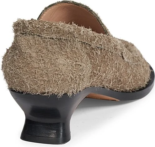 Women's Loewe Tierra 40MM Leather Kitten-Heel Loafer Pumps - Khaki Green - Size 6 - Image 3