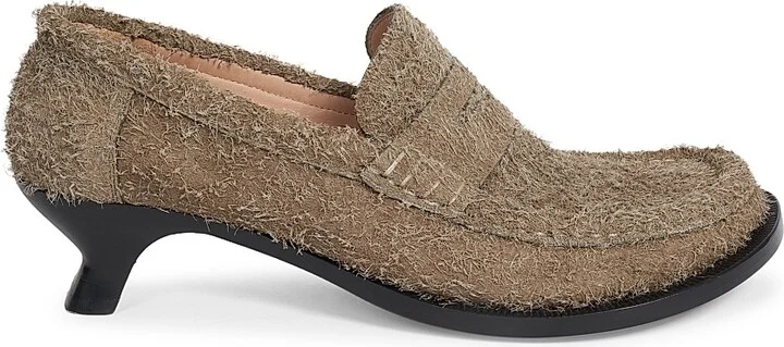 Women's Loewe Tierra 40MM Leather Kitten-Heel Loafer Pumps - Khaki Green - Size 6
