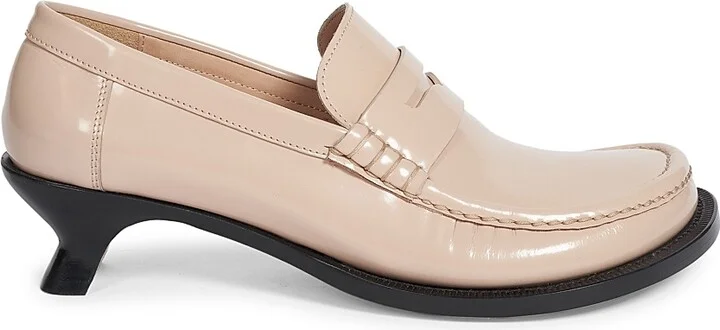 Women's Loewe Tierra 40MM Leather Kitten-Heel Loafer Pumps - Powder - Size 5