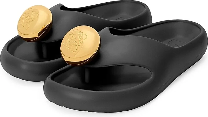 Women's LOEWE x Paula's Ibiza Foam Pebble Toe Post Sandals - Black Gold - Size 5 - Image 2