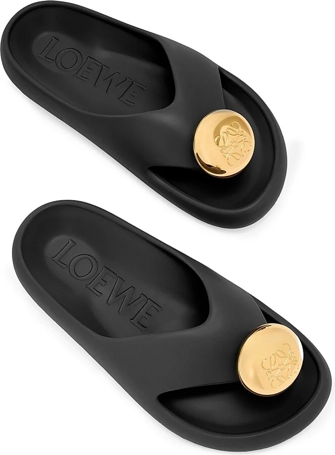 Women's LOEWE x Paula's Ibiza Foam Pebble Toe Post Sandals - Black Gold - Size 5 - Image 3