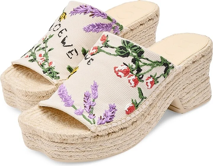 Women's LOEWE x Paula's Ibiza Petal 80MM Embroidered Espadrilles - Cream Multicolor - Size 6 - Image 2