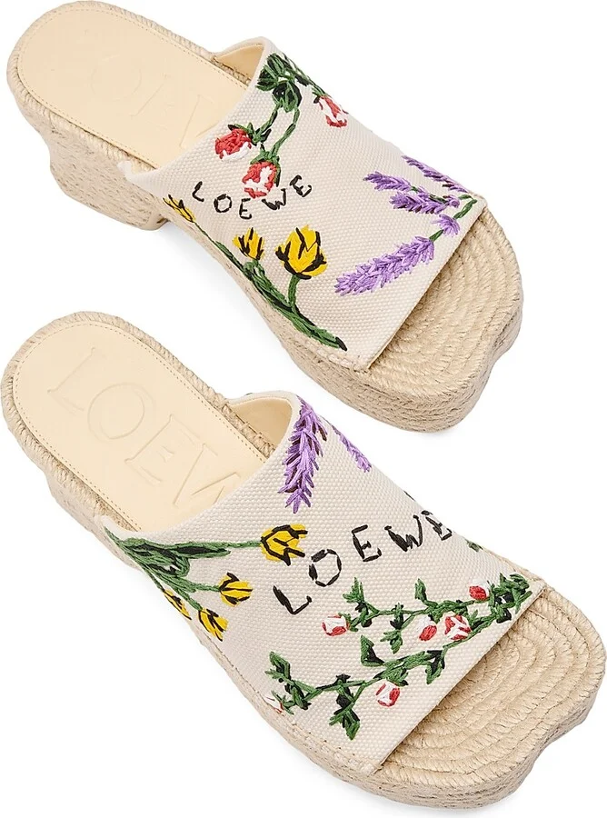 Women's LOEWE x Paula's Ibiza Petal 80MM Embroidered Espadrilles - Cream Multicolor - Size 6 - Image 3