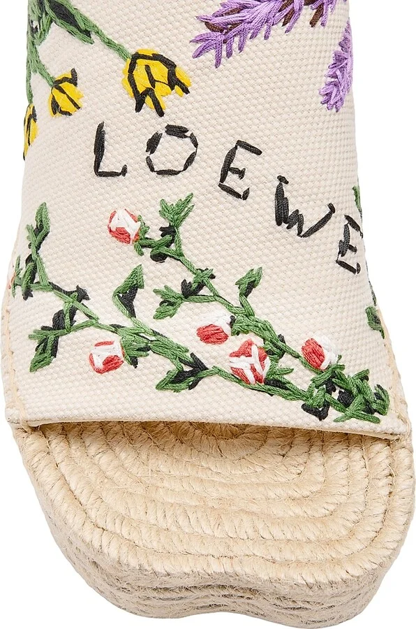 Women's LOEWE x Paula's Ibiza Petal 80MM Embroidered Espadrilles - Cream Multicolor - Size 6 - Image 4