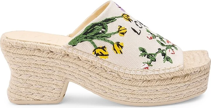 Women's LOEWE x Paula's Ibiza Petal 80MM Embroidered Espadrilles - Cream Multicolor - Size 6