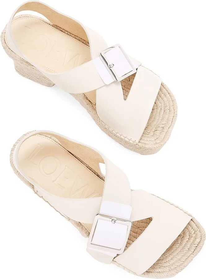 Women's LOEWE x Paula's Ibiza Petal 80MM Woven Leather Espadrilles - White - Size 6 - Image 3