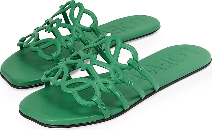 Women's LOEWE x Paula's Ibiza Petal Anagram Leather Slides - Green - Size 7 Sandals - Image 2