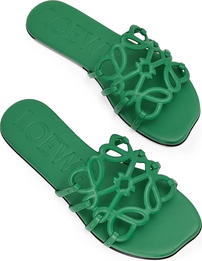 Women's LOEWE x Paula's Ibiza Petal Anagram Leather Slides - Green - Size 7 Sandals - Image 3