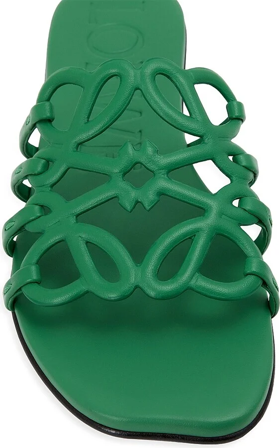 Women's LOEWE x Paula's Ibiza Petal Anagram Leather Slides - Green - Size 7 Sandals - Image 4