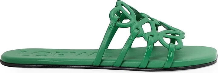 Women's LOEWE x Paula's Ibiza Petal Anagram Leather Slides - Green - Size 7 Sandals