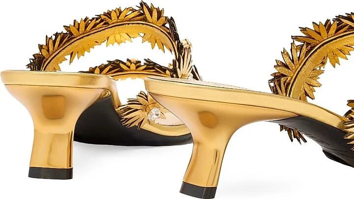 Women's LOEWE x Paula's Ibiza Petal Flower 45MM Leather Sandals - Gold - Size 6 - Image 4