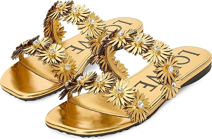 Women's LOEWE x Paula's Ibiza Petal Flower Metallic Leather Flat Sandals - Gold - Size 6 - Image 2