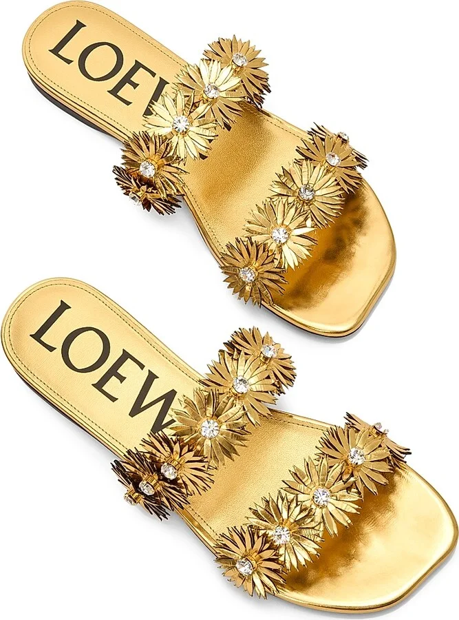 Women's LOEWE x Paula's Ibiza Petal Flower Metallic Leather Flat Sandals - Gold - Size 6 - Image 3