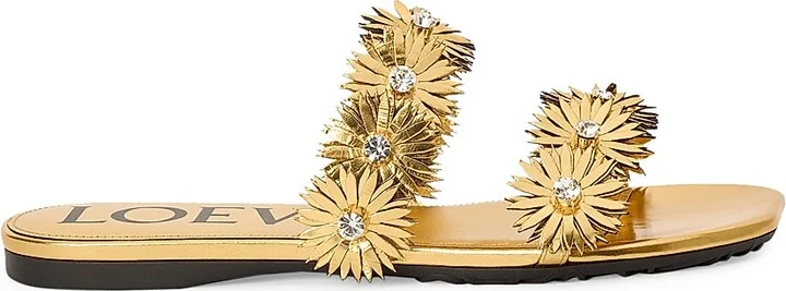 Women's LOEWE x Paula's Ibiza Petal Flower Metallic Leather Flat Sandals - Gold - Size 6
