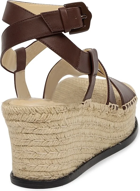 Women's LOEWE x Paula's Ibiza Petal Leather Espadrille Wedge Sandals - Dark Brown - Size 7 - Image 3