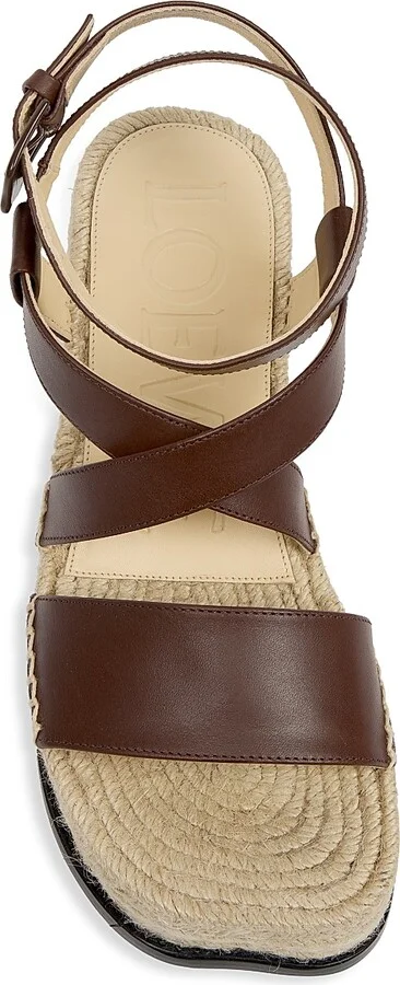 Women's LOEWE x Paula's Ibiza Petal Leather Espadrille Wedge Sandals - Dark Brown - Size 7 - Image 4