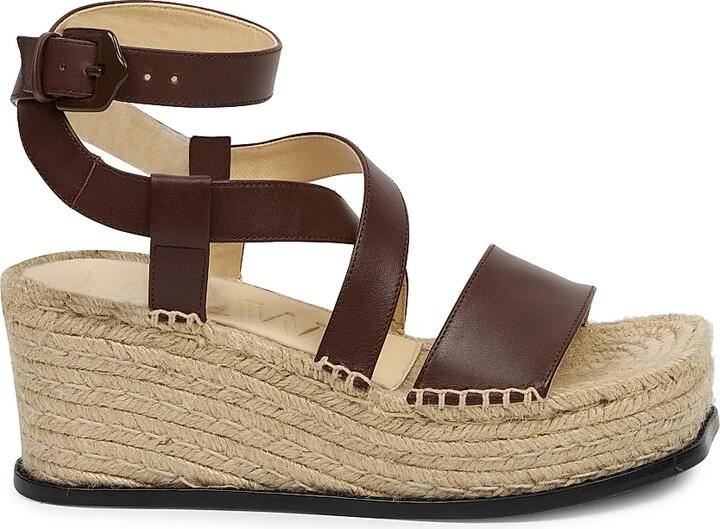 Women's LOEWE x Paula's Ibiza Petal Leather Espadrille Wedge Sandals - Dark Brown - Size 7
