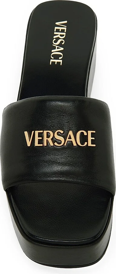 Women's Logo 55MM Leather Platform Sandals - Black Versace Gold - Size 6 - Image 5