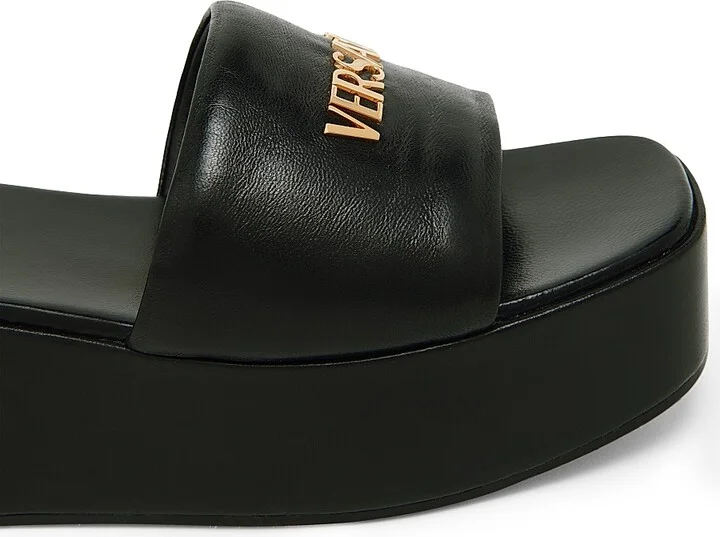 Women's Logo 55MM Leather Platform Sandals - Black Versace Gold - Size 6 - Image 6