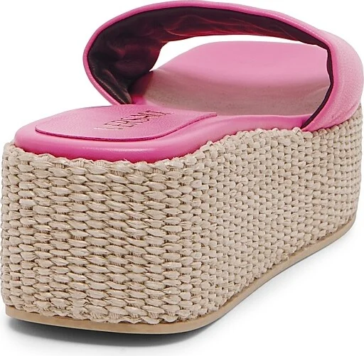 Women's Logo 55MM Leather & Raffia Platform Sandals - Dragon Fruit Versace Gold - Size 6 - Image 4