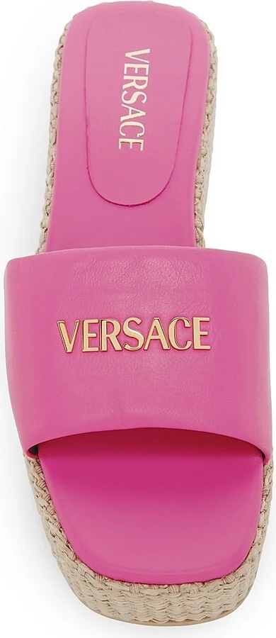 Women's Logo 55MM Leather & Raffia Platform Sandals - Dragon Fruit Versace Gold - Size 6 - Image 5