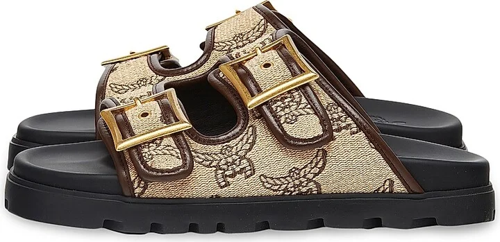 Women's Logo Canvas Buckle Sandals - Natural - Size 5