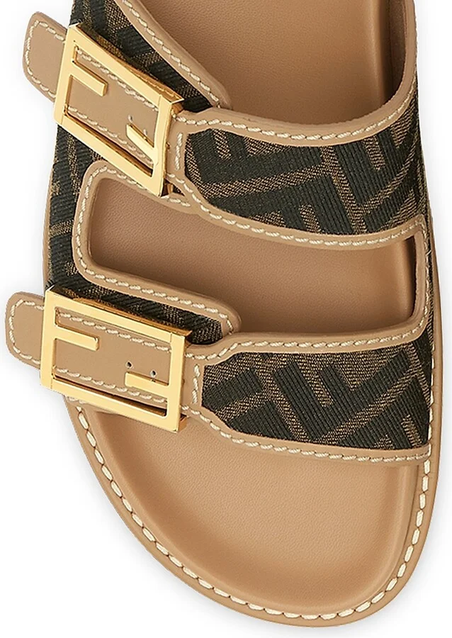 Women's Logo Canvas Flat Sandals - Brown Multi - Size 5 - Image 4