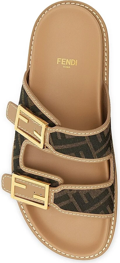 Women's Logo Canvas Flat Sandals - Brown Multi - Size 5 - Image 5