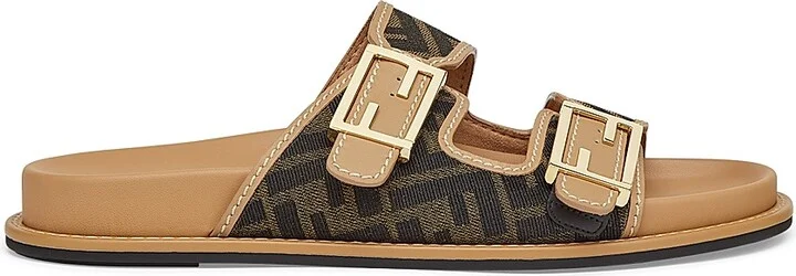 Women's Logo Canvas Flat Sandals - Brown Multi - Size 5