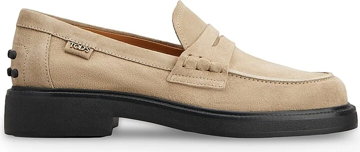 Women's Logo-Detailed Suede Penny Loafers - Tabacco Chiaro - Size 5.5
