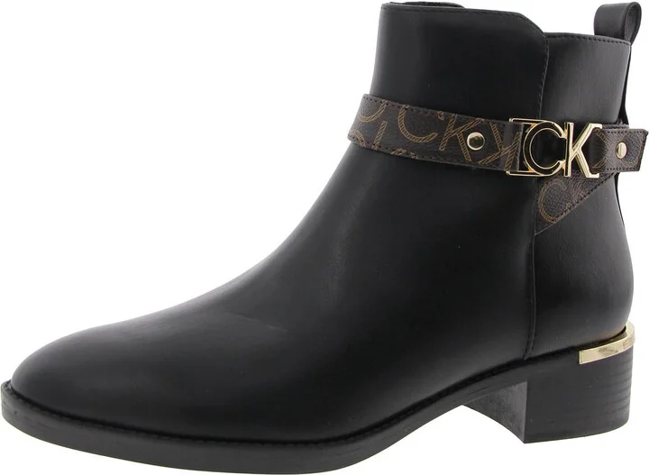 Womens Logo Faux Leather Ankle Boots