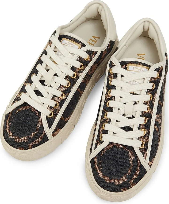 Women's Logo Floral Jacquard Sneakers - Gold Multi - Size 5 - Image 4
