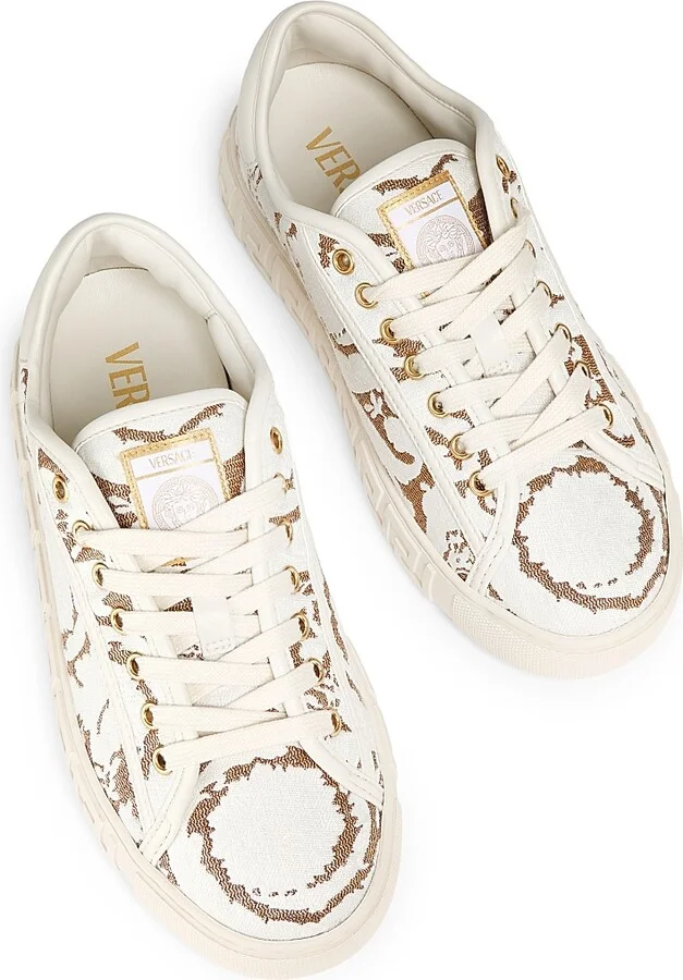 Women's Logo Floral Jacquard Sneakers - Gold Multi - Size 5 - Image 9