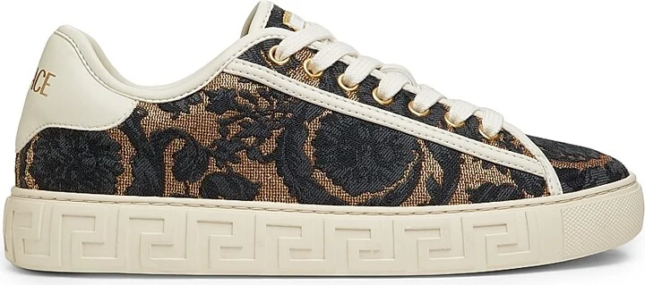 Women's Logo Floral Jacquard Sneakers - Gold Multi - Size 5