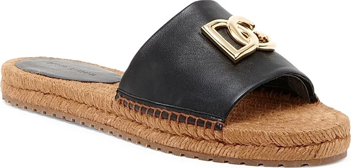 Women's Logo Leather Flat Espadrille Sandals - Nero - Size 6 - Image 2
