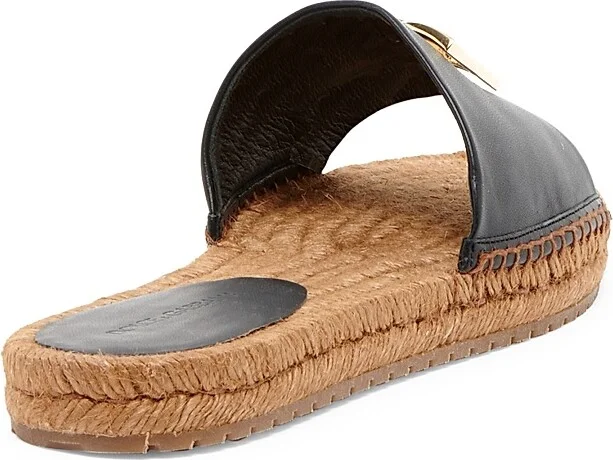Women's Logo Leather Flat Espadrille Sandals - Nero - Size 6 - Image 3