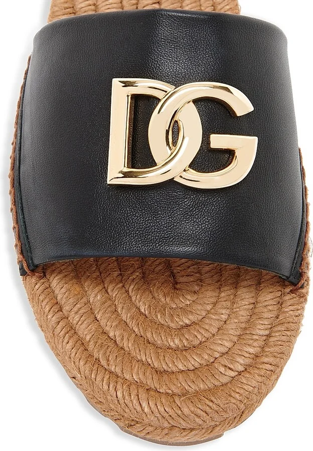 Women's Logo Leather Flat Espadrille Sandals - Nero - Size 6 - Image 4