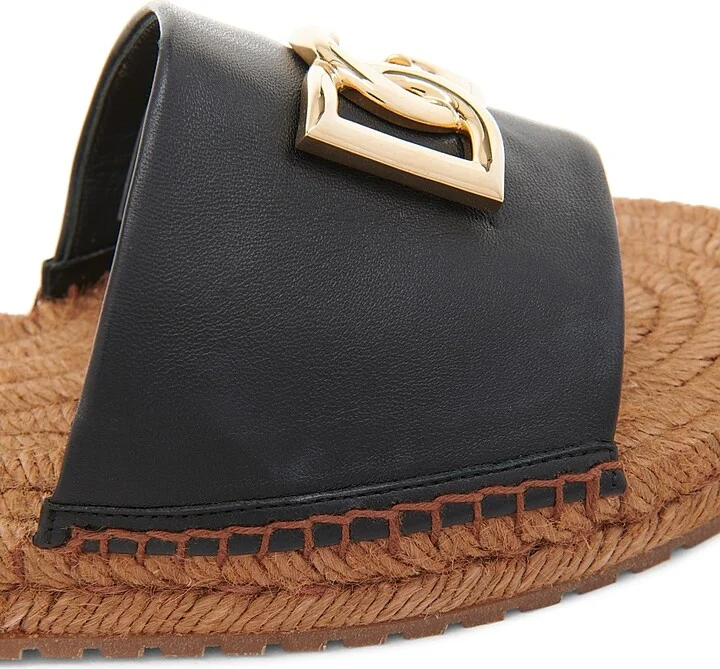 Women's Logo Leather Flat Espadrille Sandals - Nero - Size 6 - Image 6
