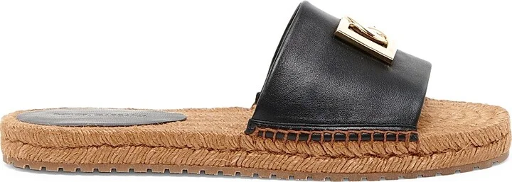 Women's Logo Leather Flat Espadrille Sandals - Nero - Size 6
