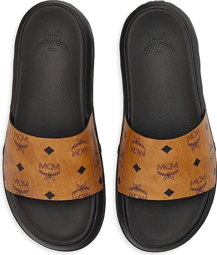 Women's Logo-Printed Canvas Slides - Cognac - Size 12 Sandals - Image 4