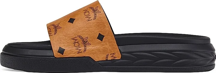 Women's Logo-Printed Canvas Slides - Cognac - Size 12 Sandals