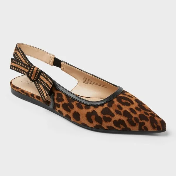 Women's London Sling Back Flats - A New Day™ Brown 8.5: Slip-On Tuxedo Style, Cushioned Insole, Pointed Toe, Textured Outsole