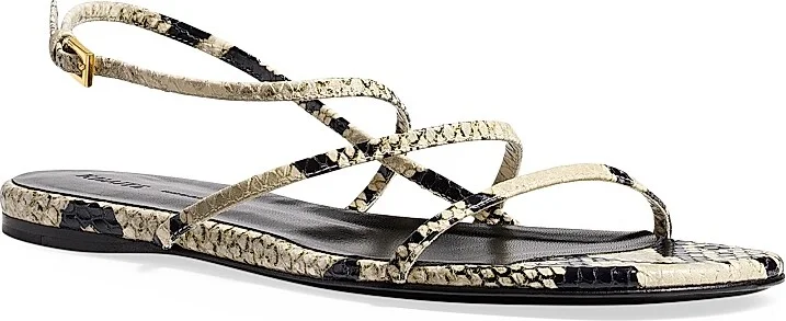 Women's Loop Snake-Embossed Leather Sandals - Natural - Size 7 - Image 2