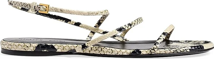Women's Loop Snake-Embossed Leather Sandals - Natural - Size 7