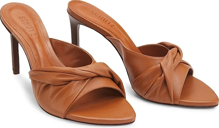 Women's Lori 100MM Gathered Leather Mules - Brown - Size 6 - Image 2