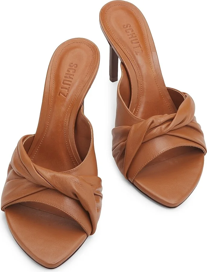 Women's Lori 100MM Gathered Leather Mules - Brown - Size 6 - Image 4