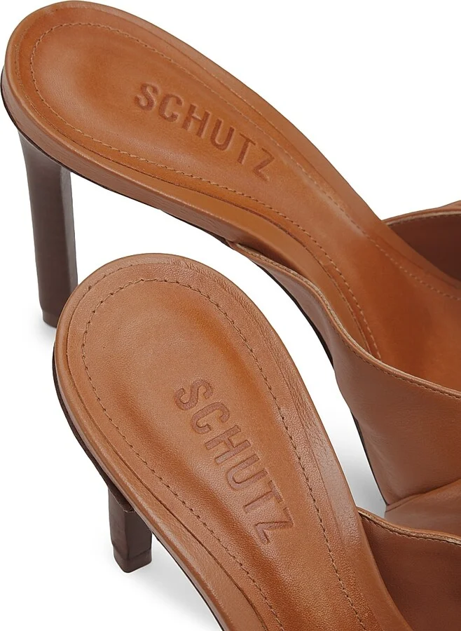 Women's Lori 100MM Gathered Leather Mules - Brown - Size 6 - Image 6