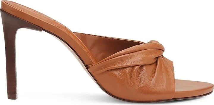 Women's Lori 100MM Gathered Leather Mules - Brown - Size 6