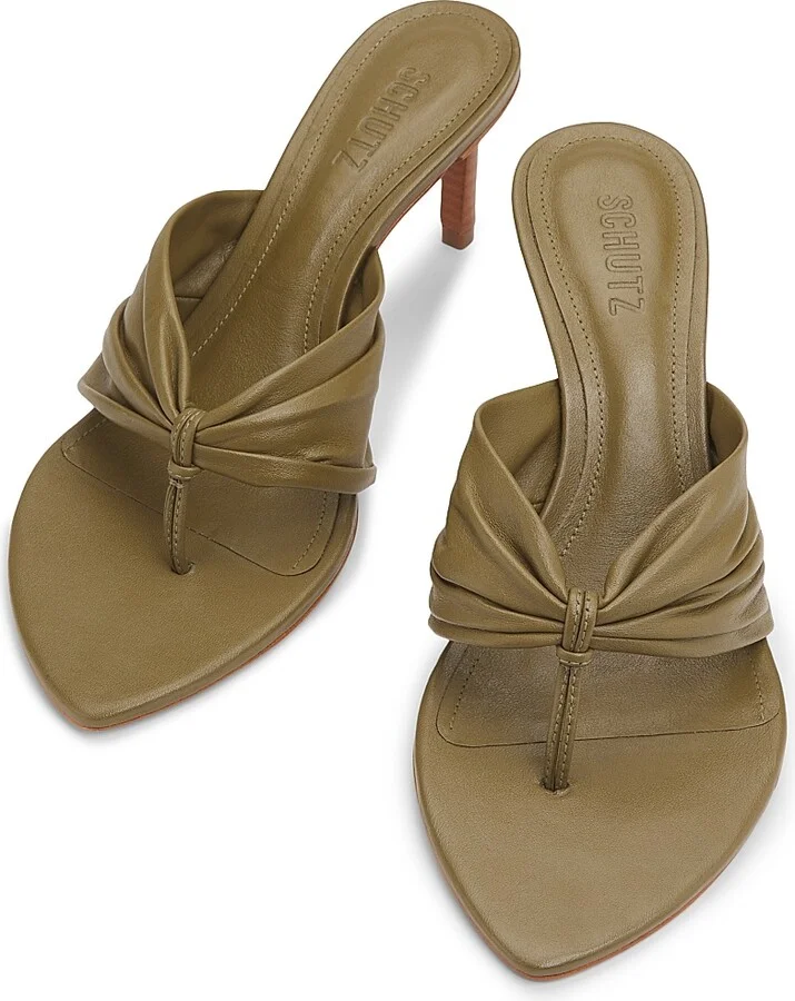 Women's Lori 75MM Gathered Leather Sandals - Matcha - Size 6.5 - Image 4